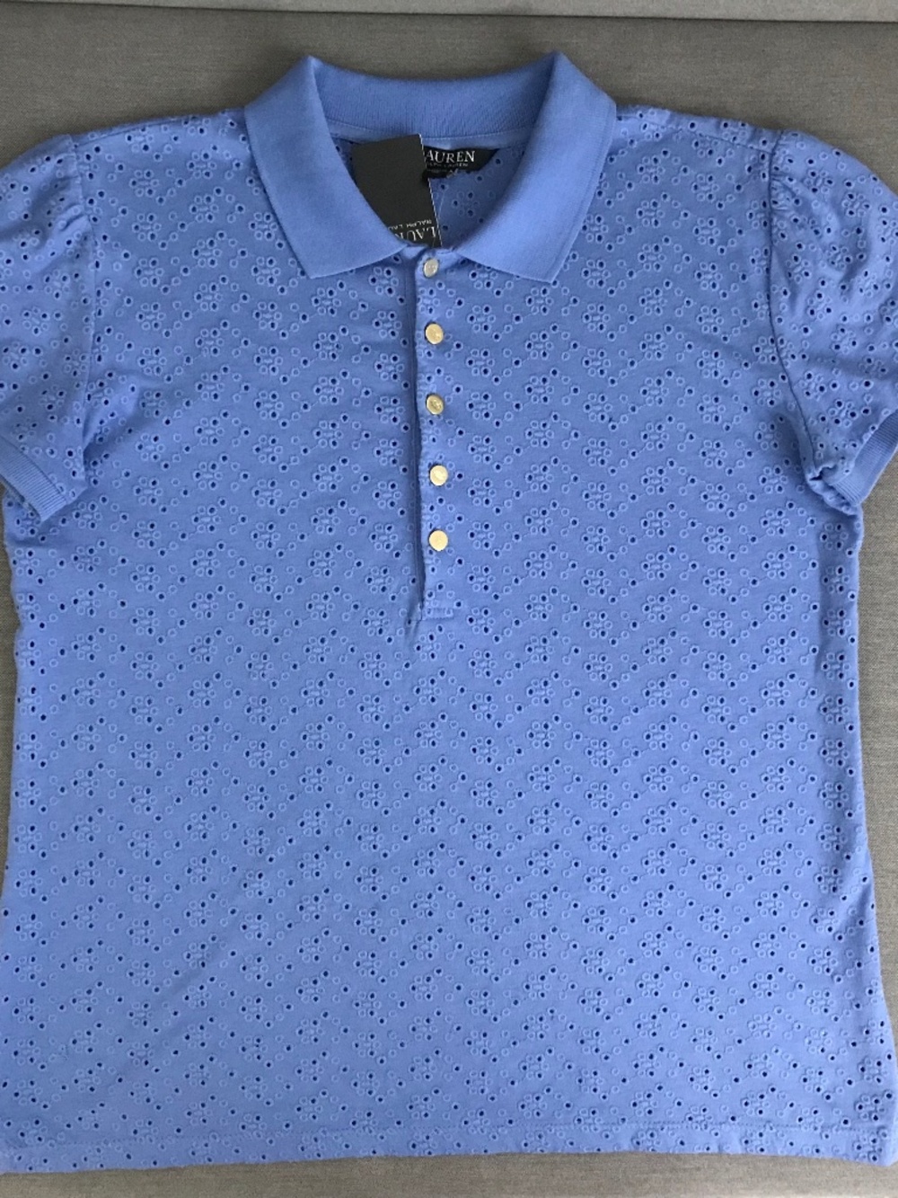Polo Ralph Lauren Women's Blue Eyelet Jersey Polo Shirt Plus Size M